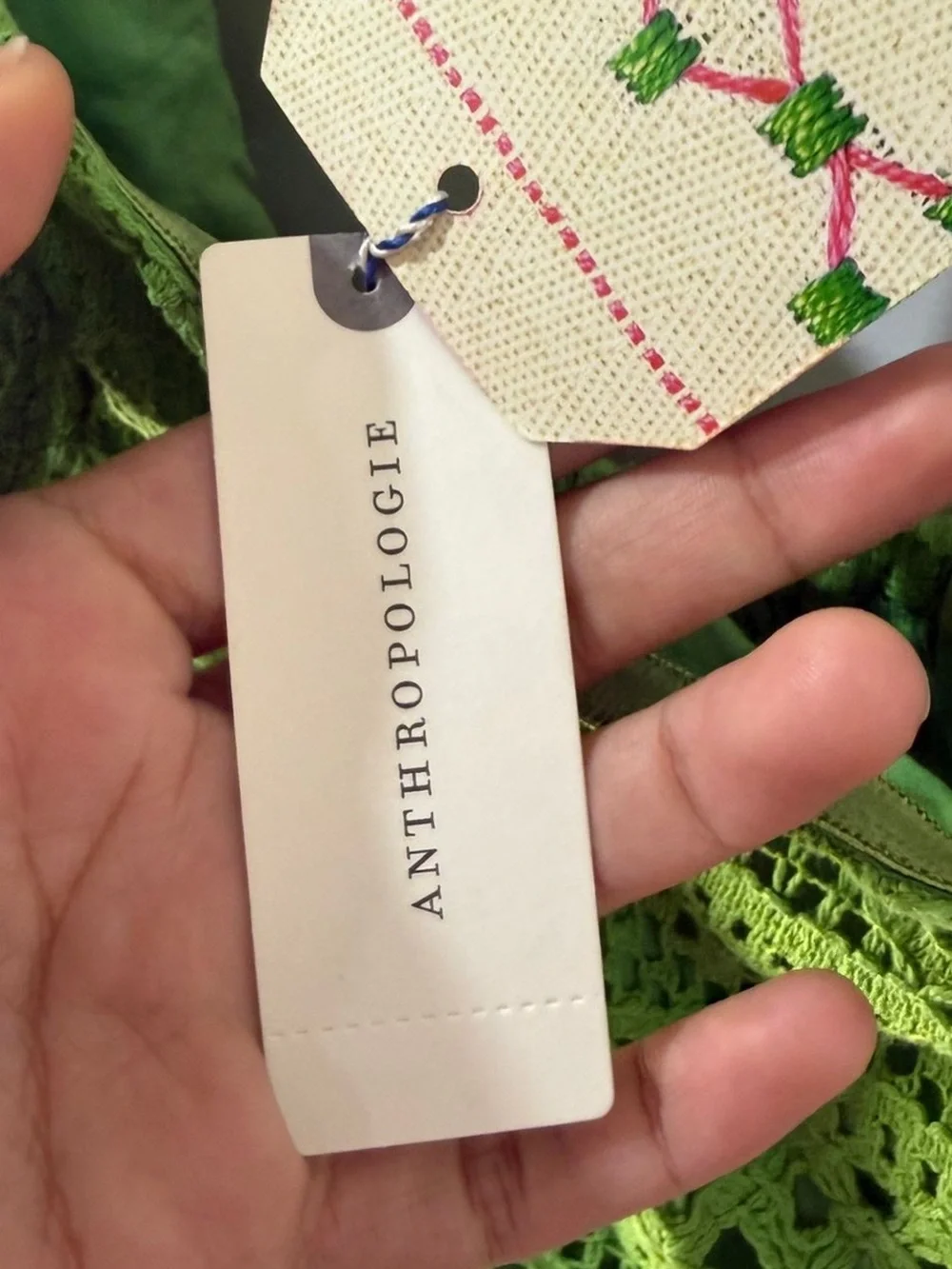 Farm Rio for Anthropologie Green Crochet Floral Halter Mini Dress Size M NWT - Picture 5 of 15